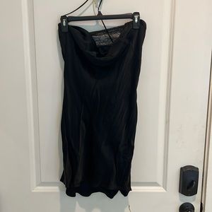 Black silk zara mini dress with lace neckline detail